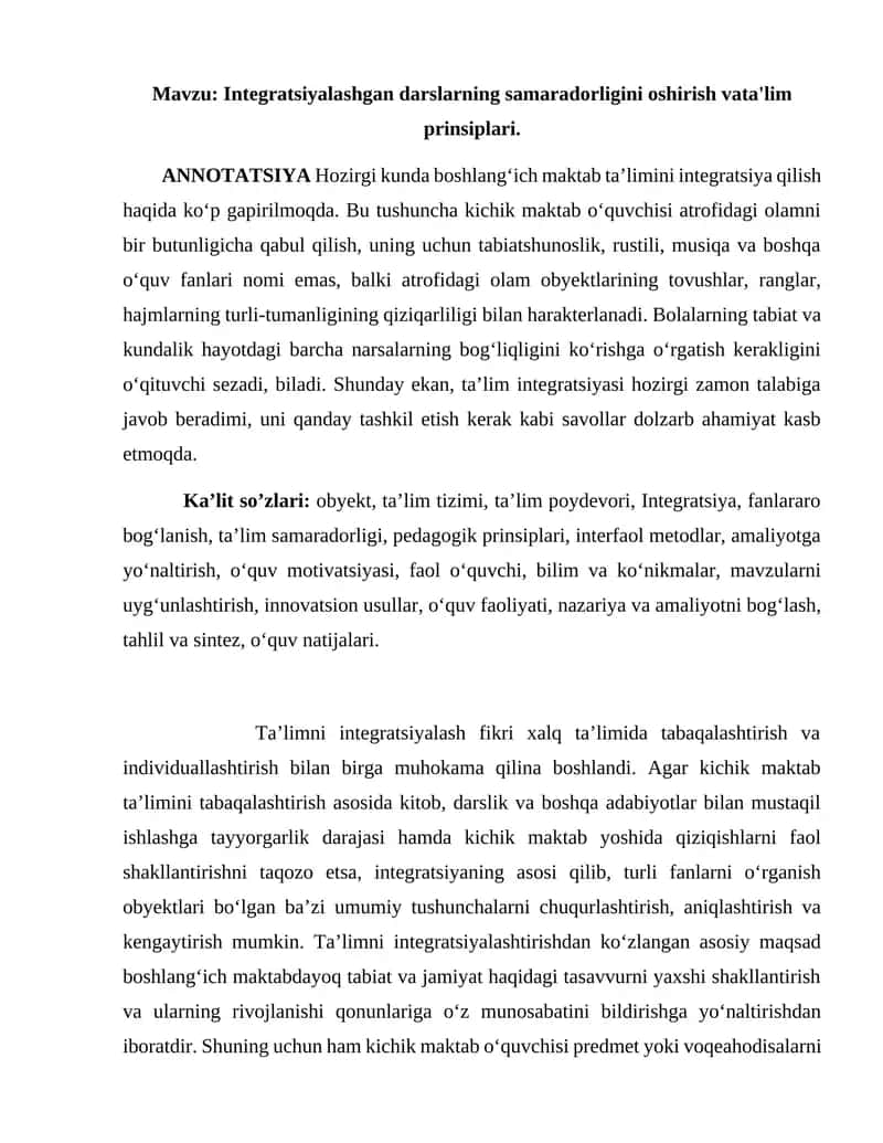 Integratsiyalashgan darslarning samaradorligini oshirish va ta'lim prinsiplari 1