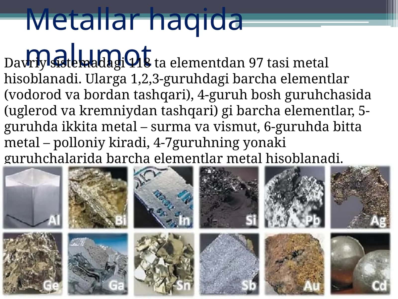 Metallar haqidagi ma'lumot 1