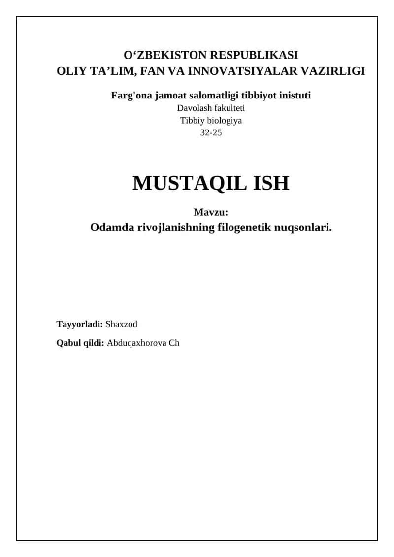Odamda rivojlanishning filogenetik nuqsonlari 1