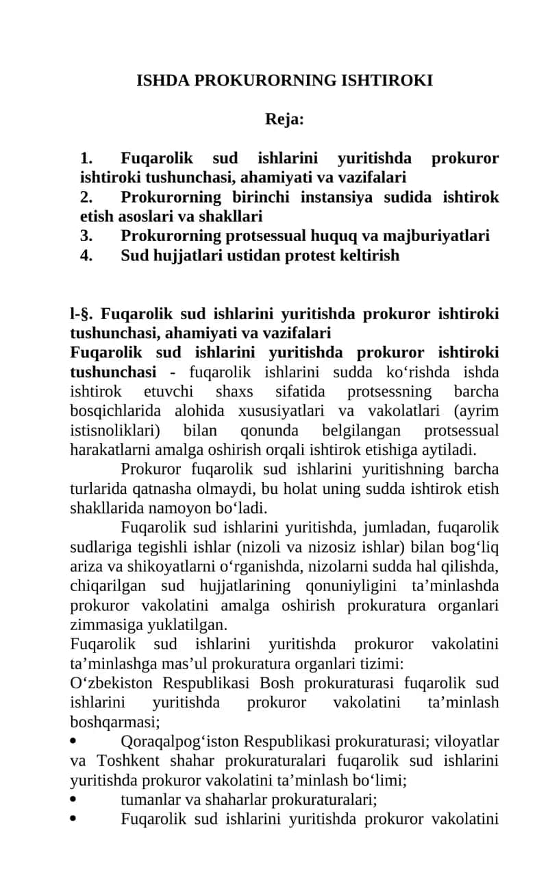 Fuqarolik sud ishlarini yuritishda prokuror ishtiroki 1