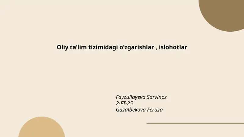 Oliy taʼlim tizimidagi oʼzgarishlar, islohotlar 1