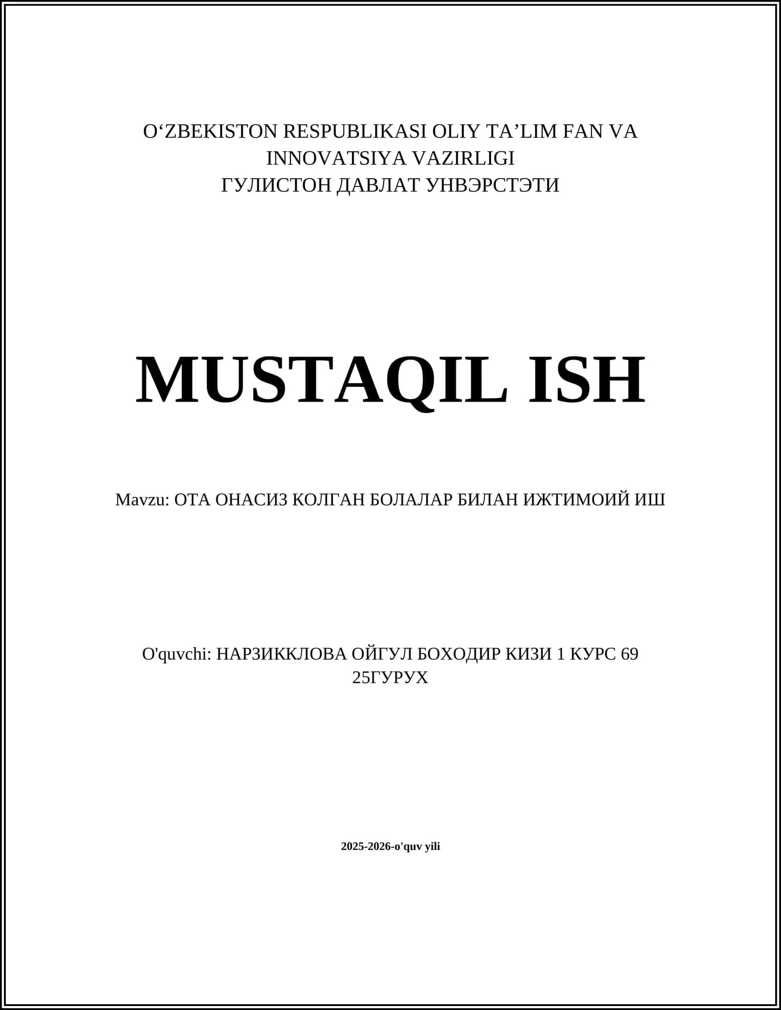 Ота-онасиз қолган болаларни ижтимоий муҳофаза тизими 1