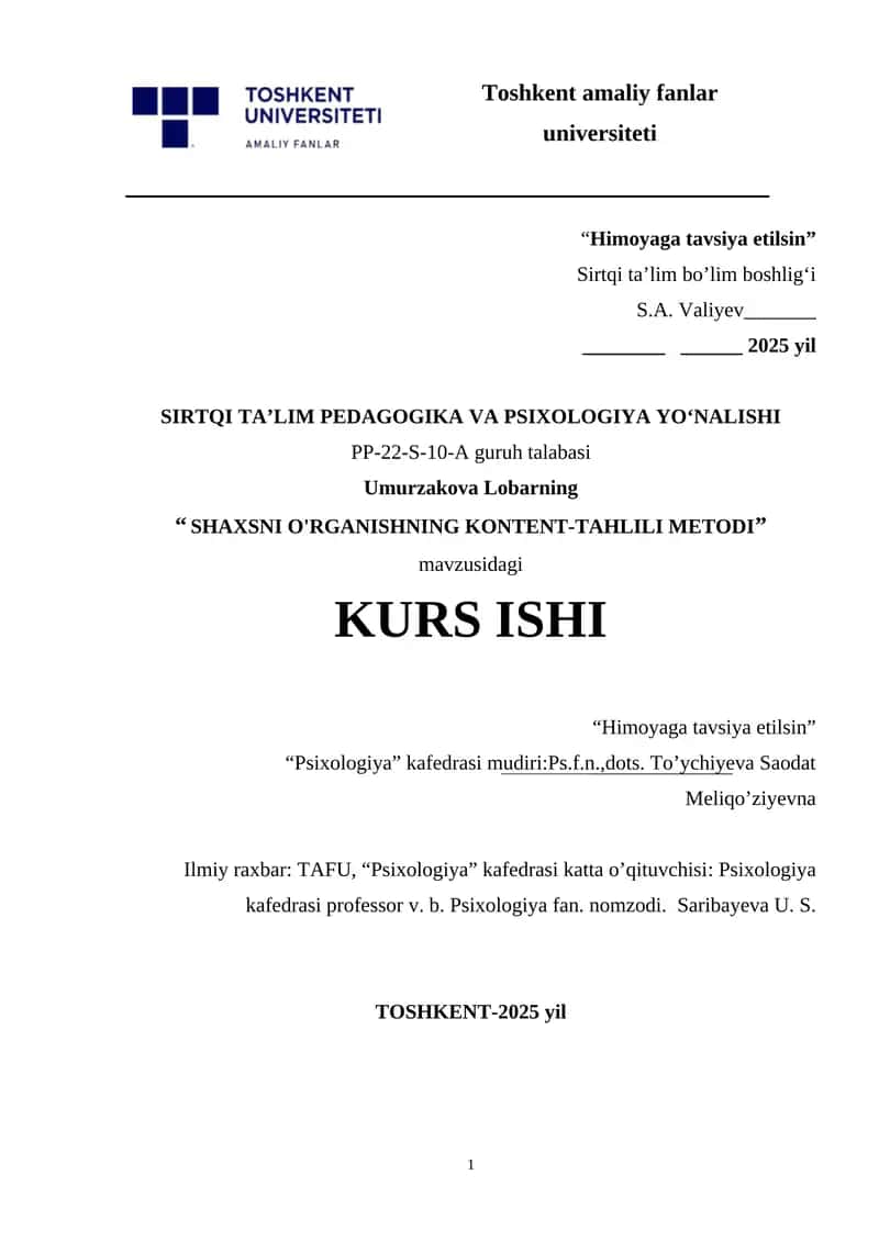 SHAXSNI O'RGANISHNING KONTENT-TAHLILI METODI. 1