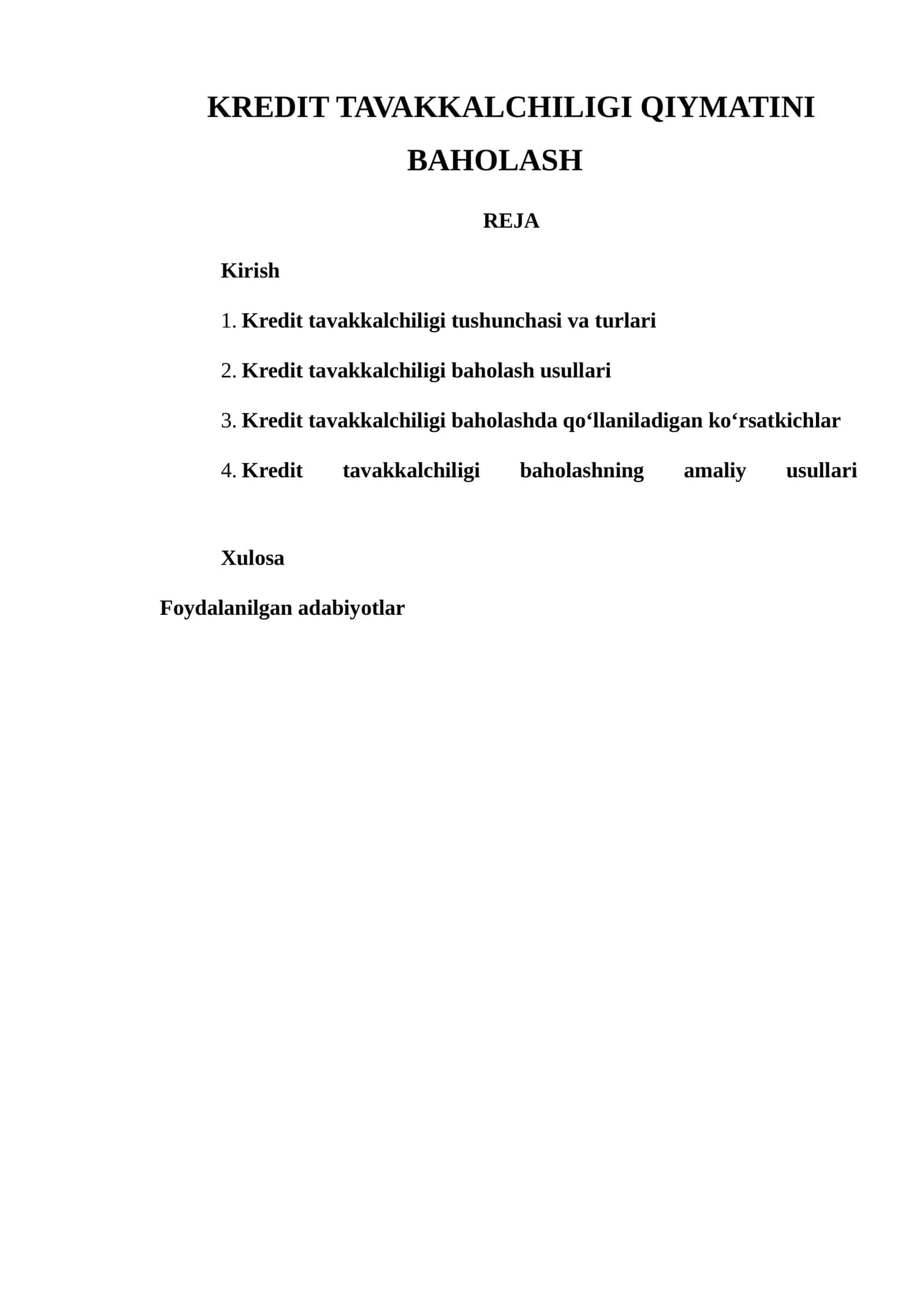 KREDIT TAVAKKALCHILIGI QIYMATINI BAHOLASH 1