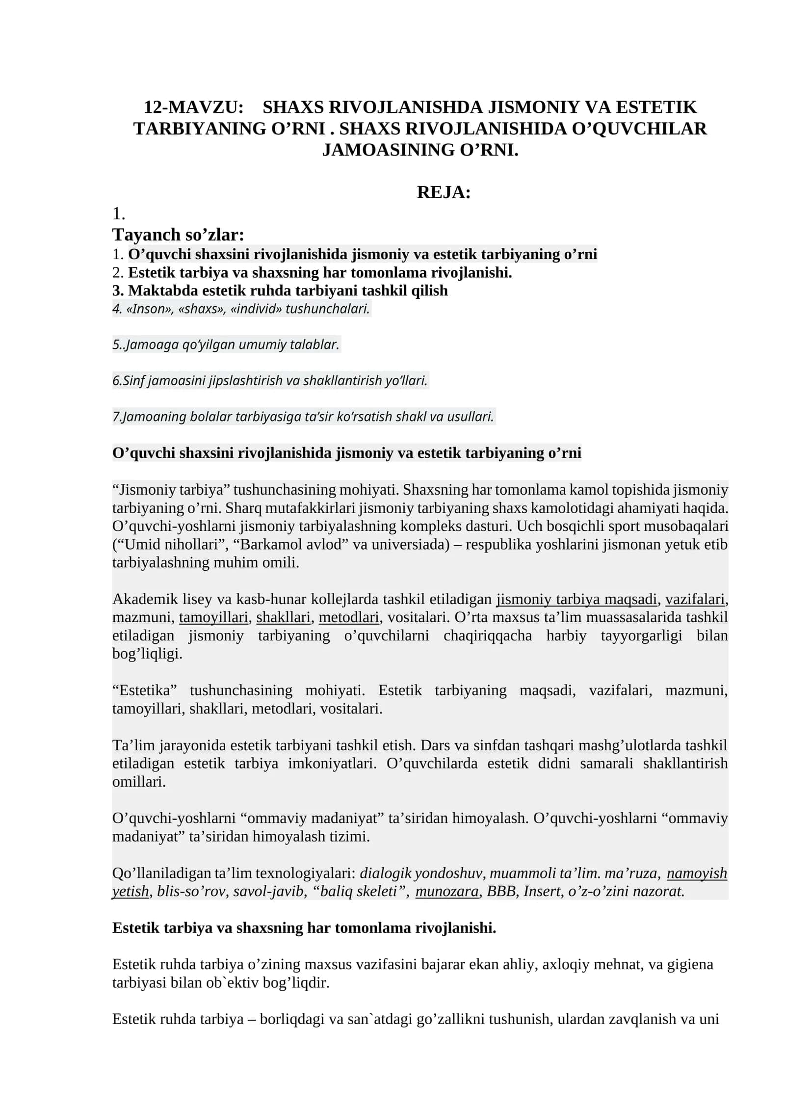 SHAXS RIVOJLANISHDA JISMONIY VA ESTETIK TARBIYANING O’RNI 1