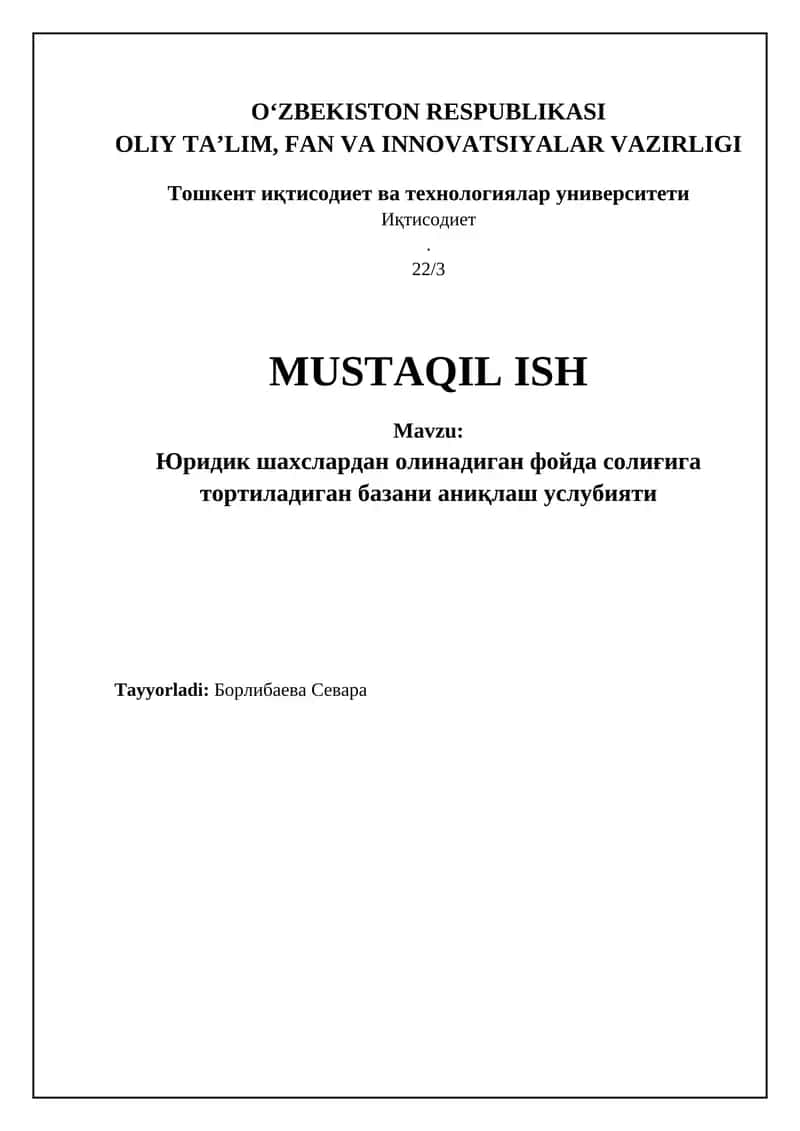 Korporativ daromad solig'i soliq bazasini aniqlash metodologiyasi 1