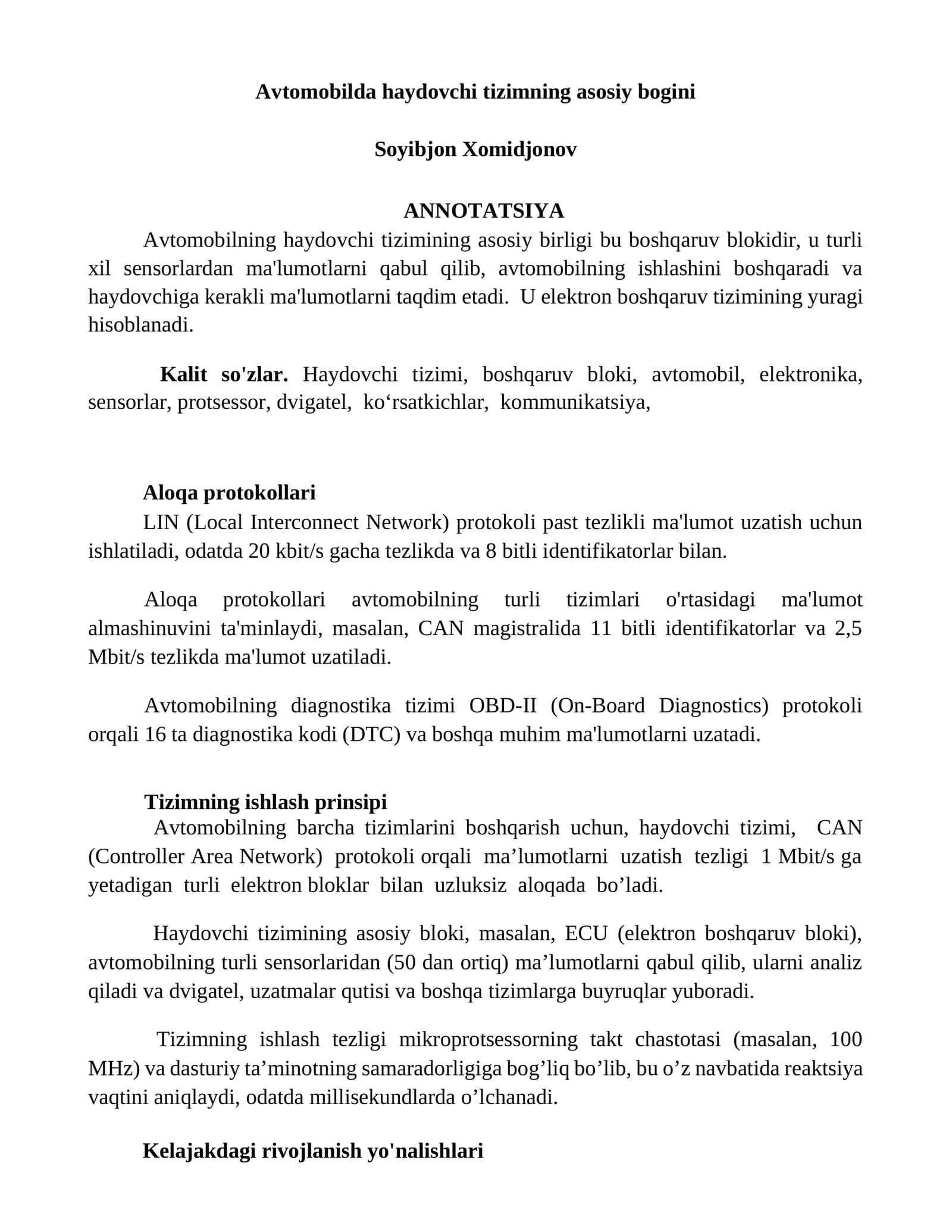 Avtomobilda haydovchi tizimning asosiy bogini 1