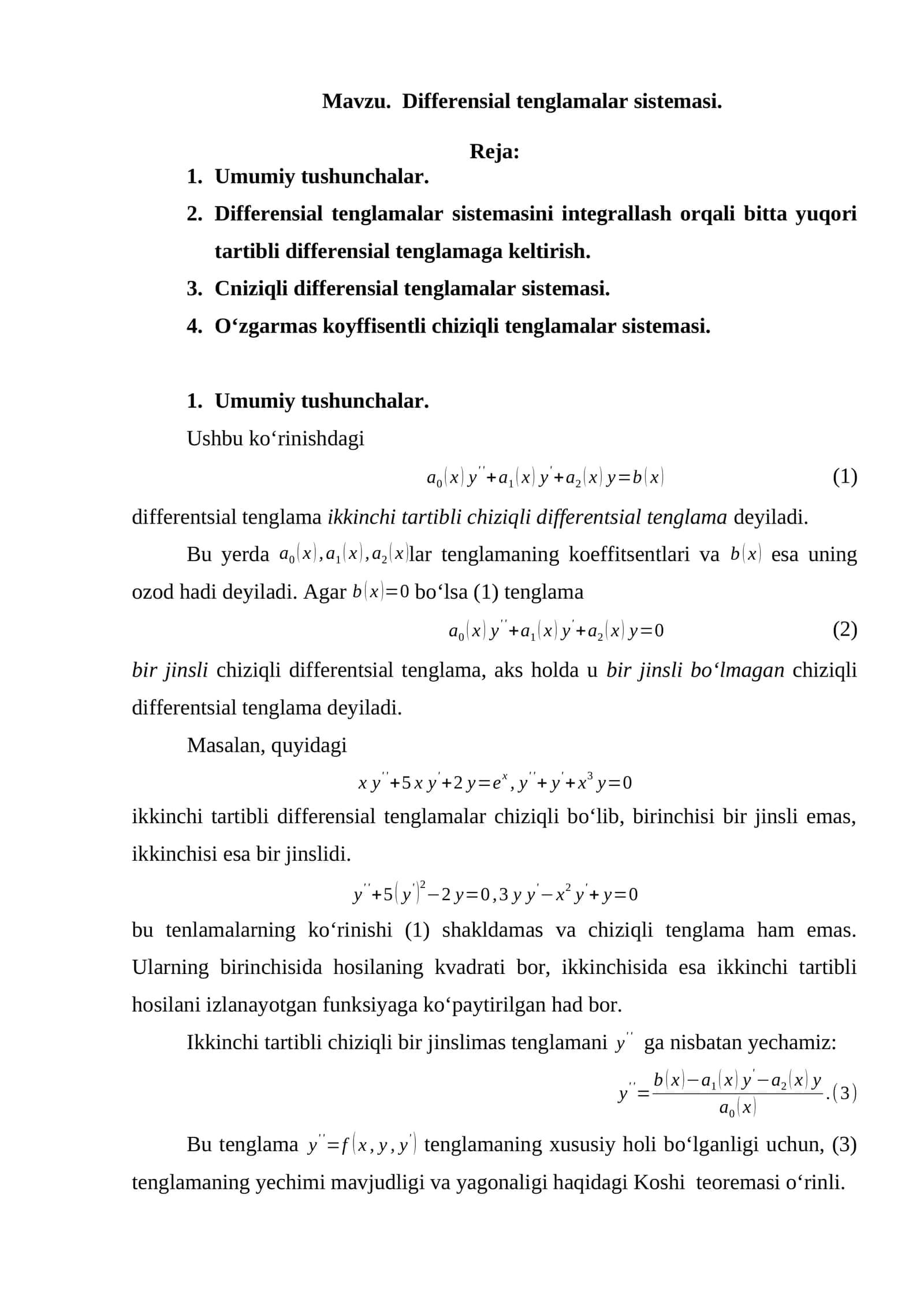 Differensial tenglamalar sistemasi 1