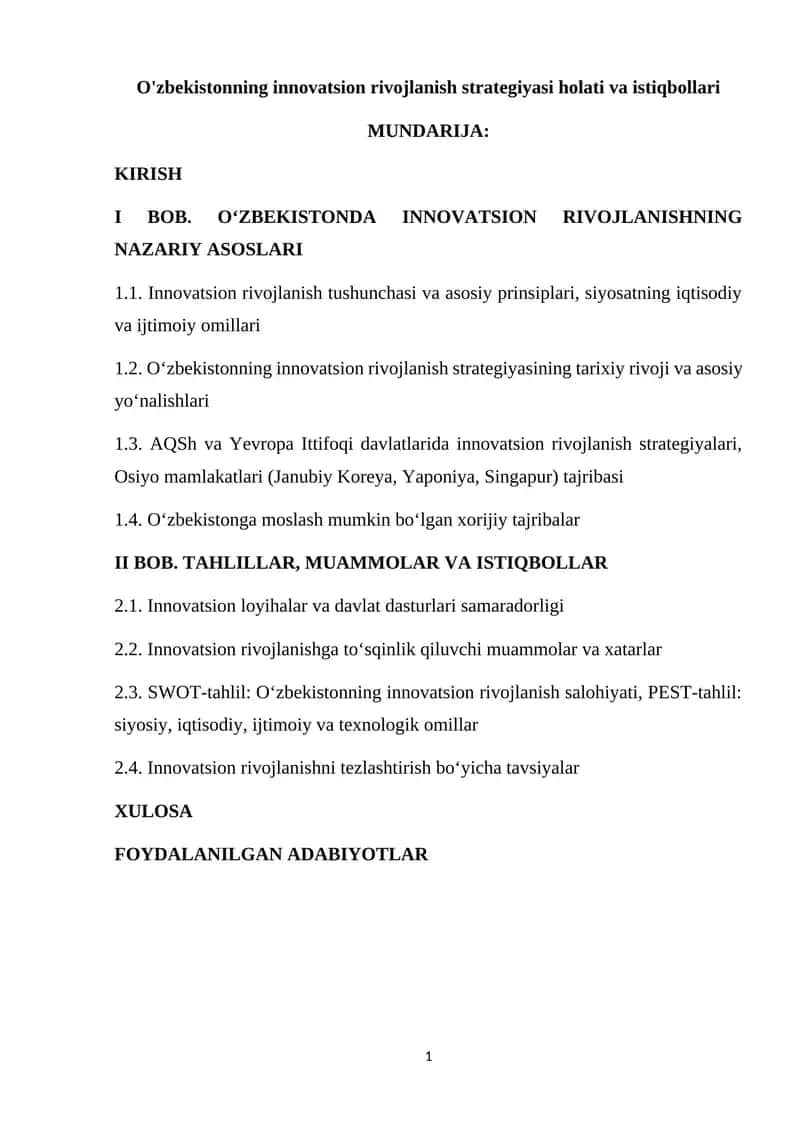 Innovatsion rivojlanish strategiyasi 1