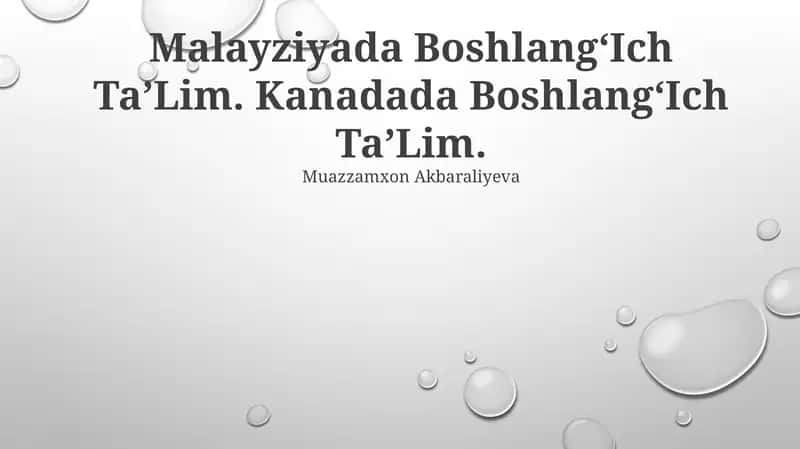 Malayziyada BoshlangʻIch TaʼLim 1