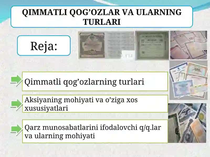 Qimmatli qog’ozlar va ularning turlari 1