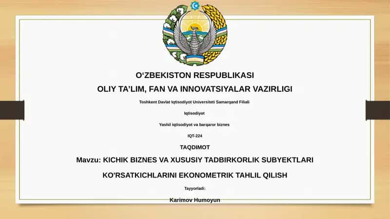 KICHIK BIZNES VA XUSUSIY TADBIRKORLIK SUBYEKTLARI KO'RSATKICHLARINI EKONOMETRIK TAHLIL QILISH 1