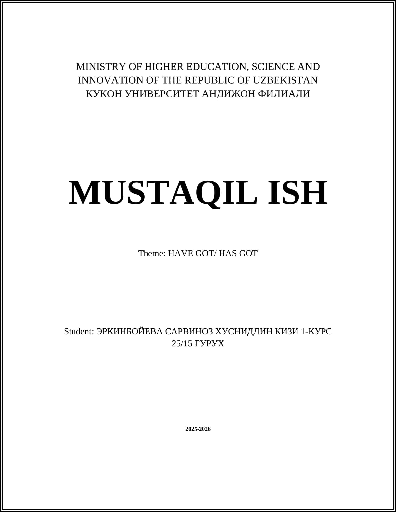 MUSTAQIL ISH 1