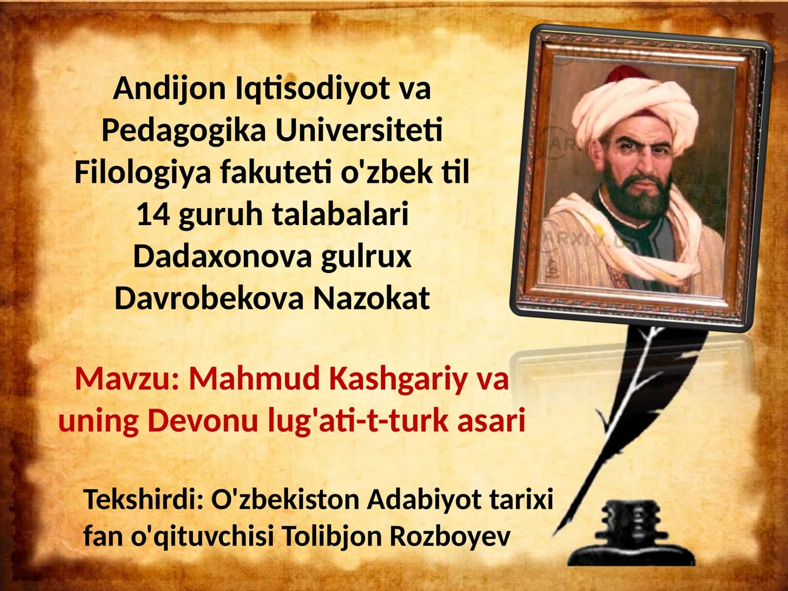 Mahmud Kashgariy va uning Devonu lug'ati-t-turk asari 1