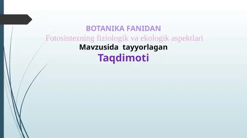Fotosintezning fiziologik va ekologik aspektlari 1