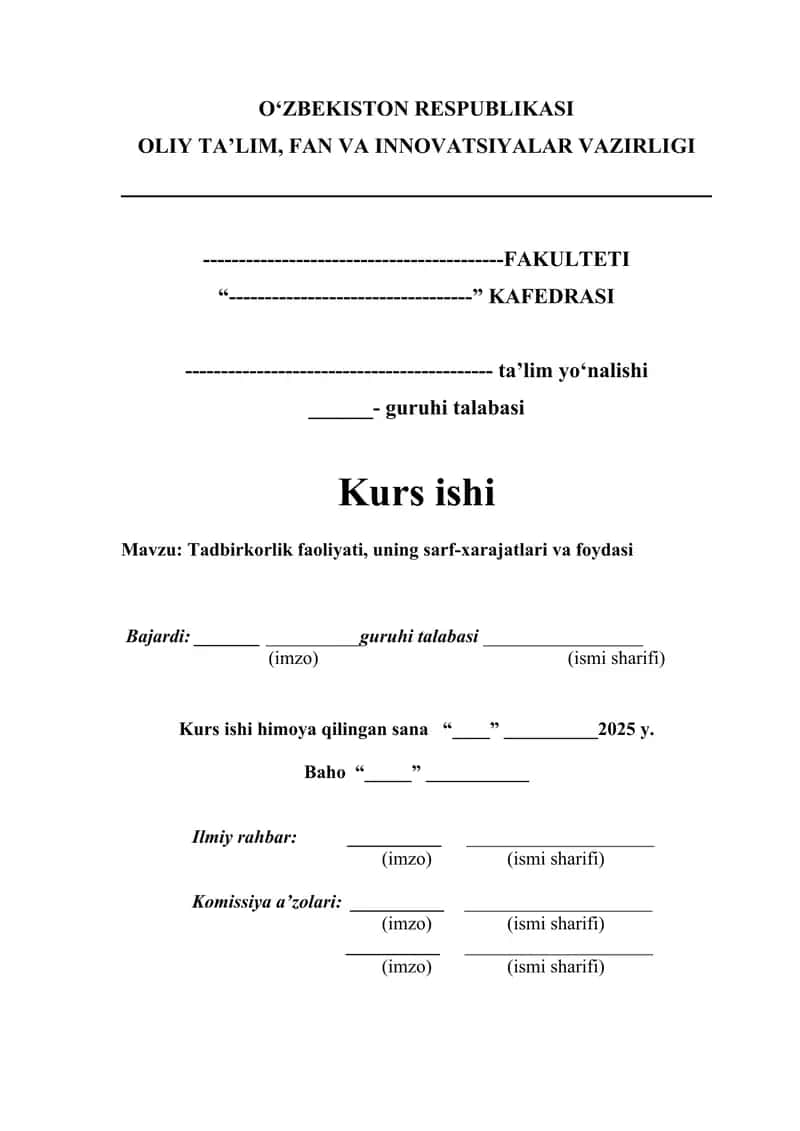 Tadbirkorlik faoliyati, uning sarf-xarajatlari va foydasi 1