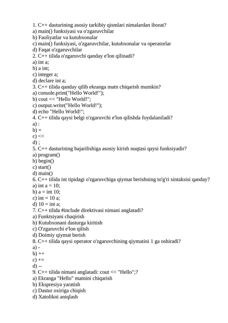 C++ tilidagi o'zgaruvchilar 1
