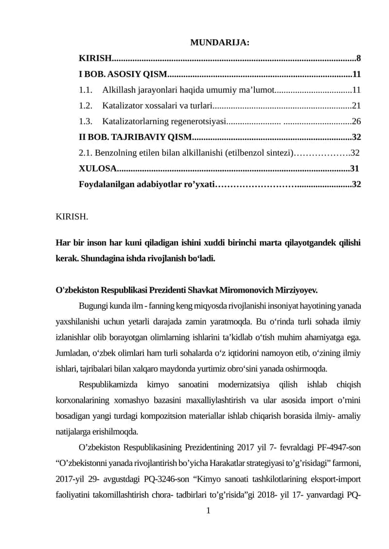 Alkillash jarayonlari va katalizatorlari 1