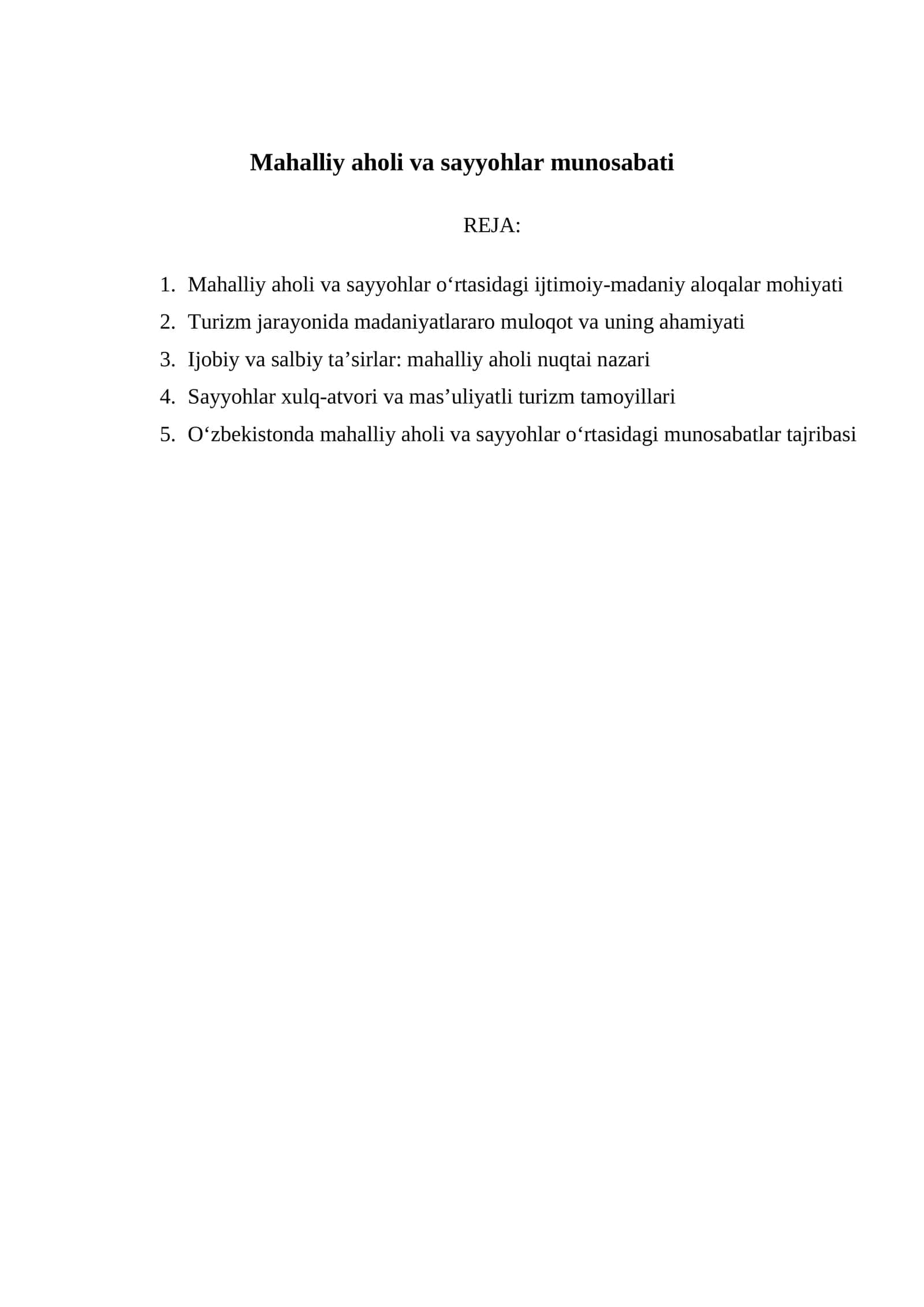 Mahalliy aholi va sayyohlar munosabati 1
