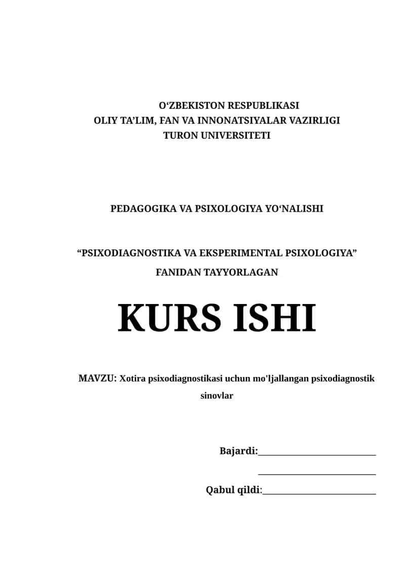 "Xotira psixodiagnostikasi uchun mo'ljallangan psixodiagnostik sinovlar" 1