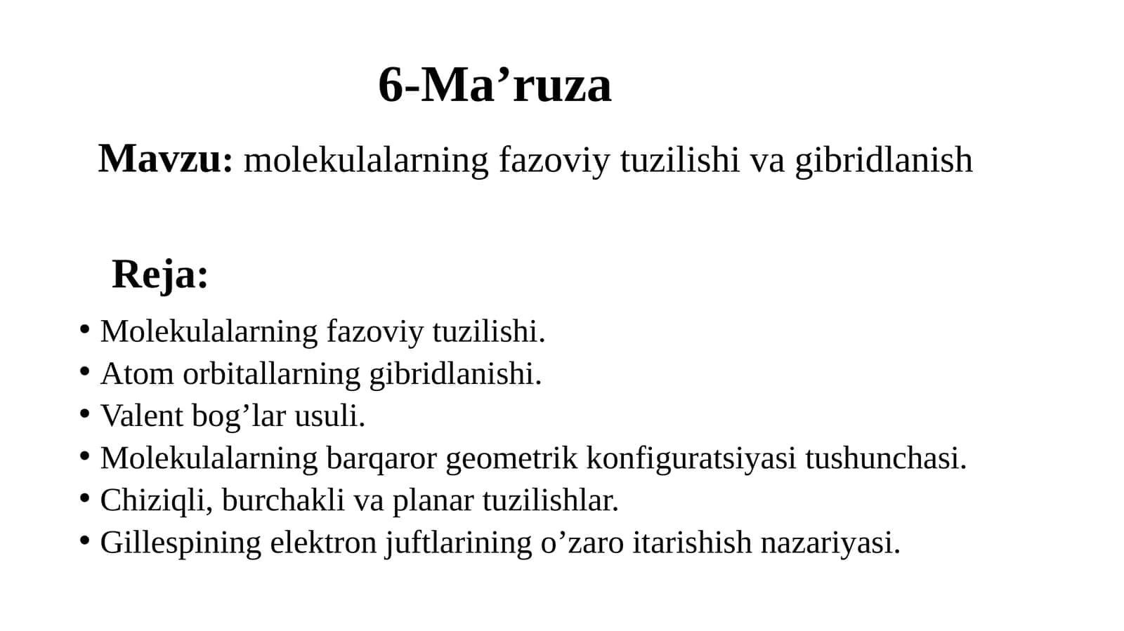 Molekulalarning fazoviy tuzilishi 1