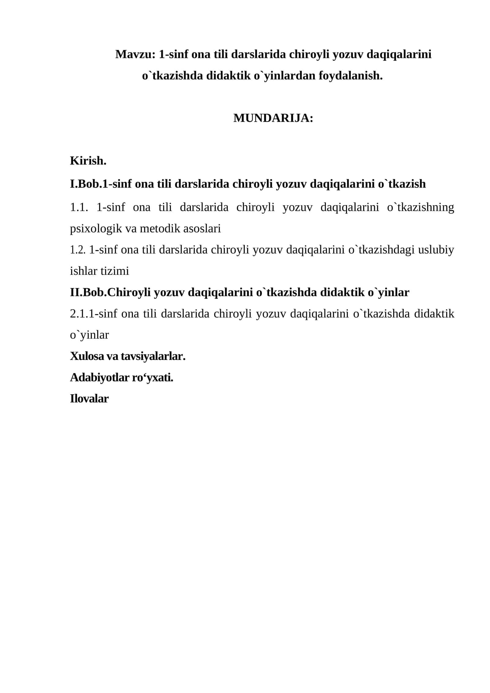 1-sinf ona tili darslarida chiroyli yozuv daqiqalarini o`tkazishda didaktik o`yinlardan foydalanish 1
