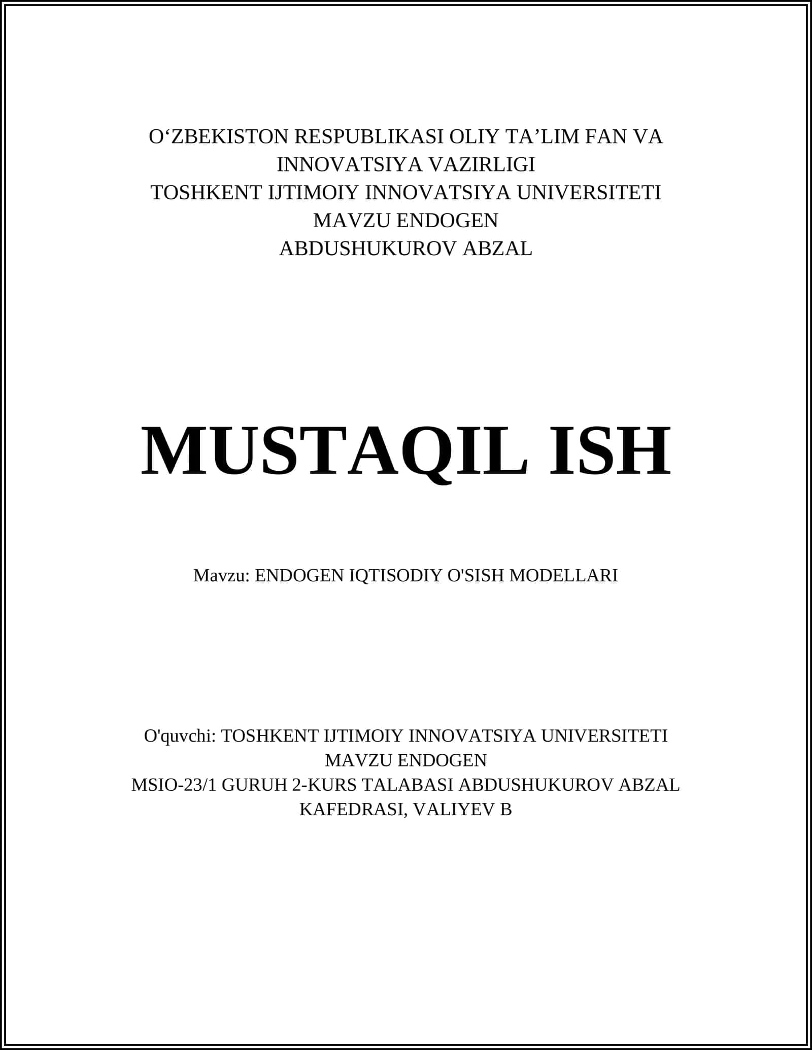 ENDOGEN IQTISODIY O'SISH MODELLARI 1