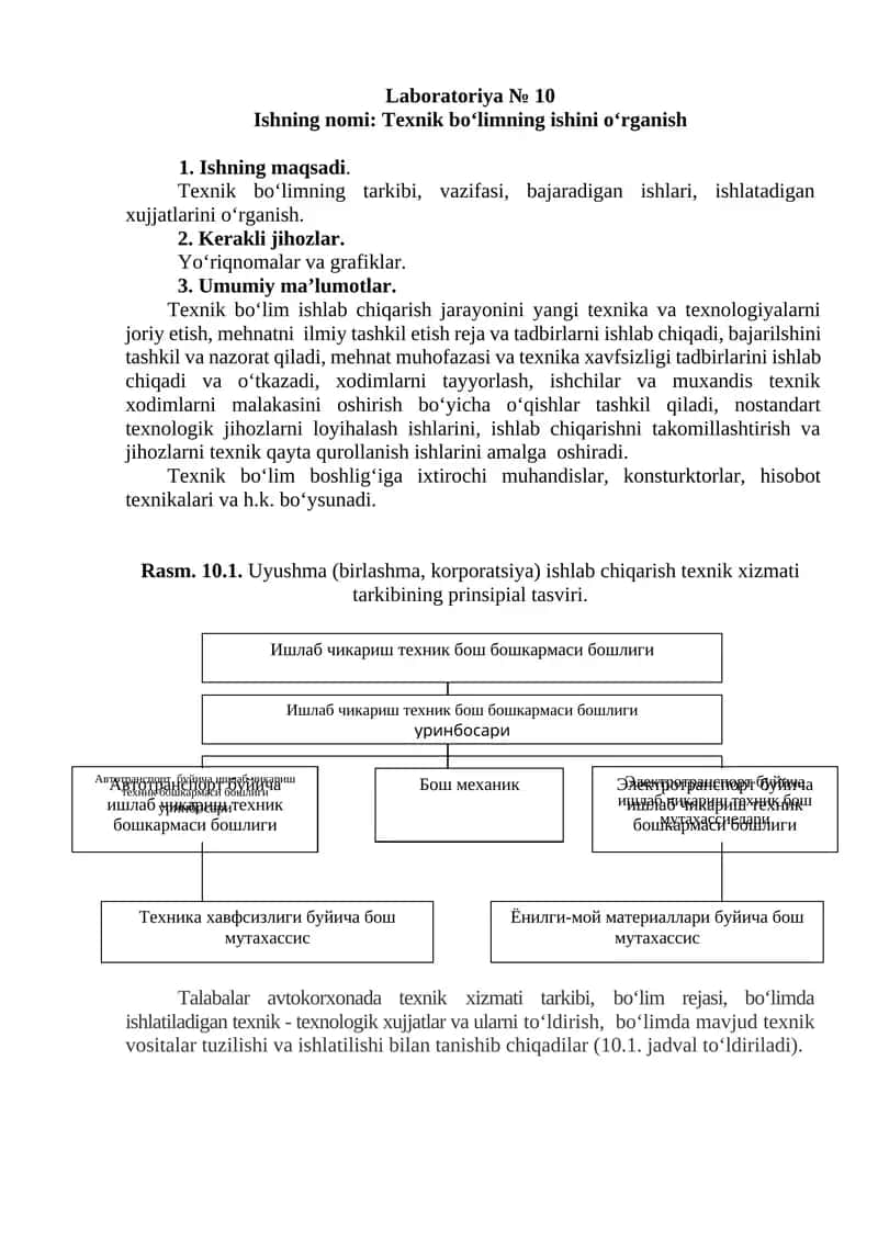 Texnik bo‘limning ishini o‘rganish 1
