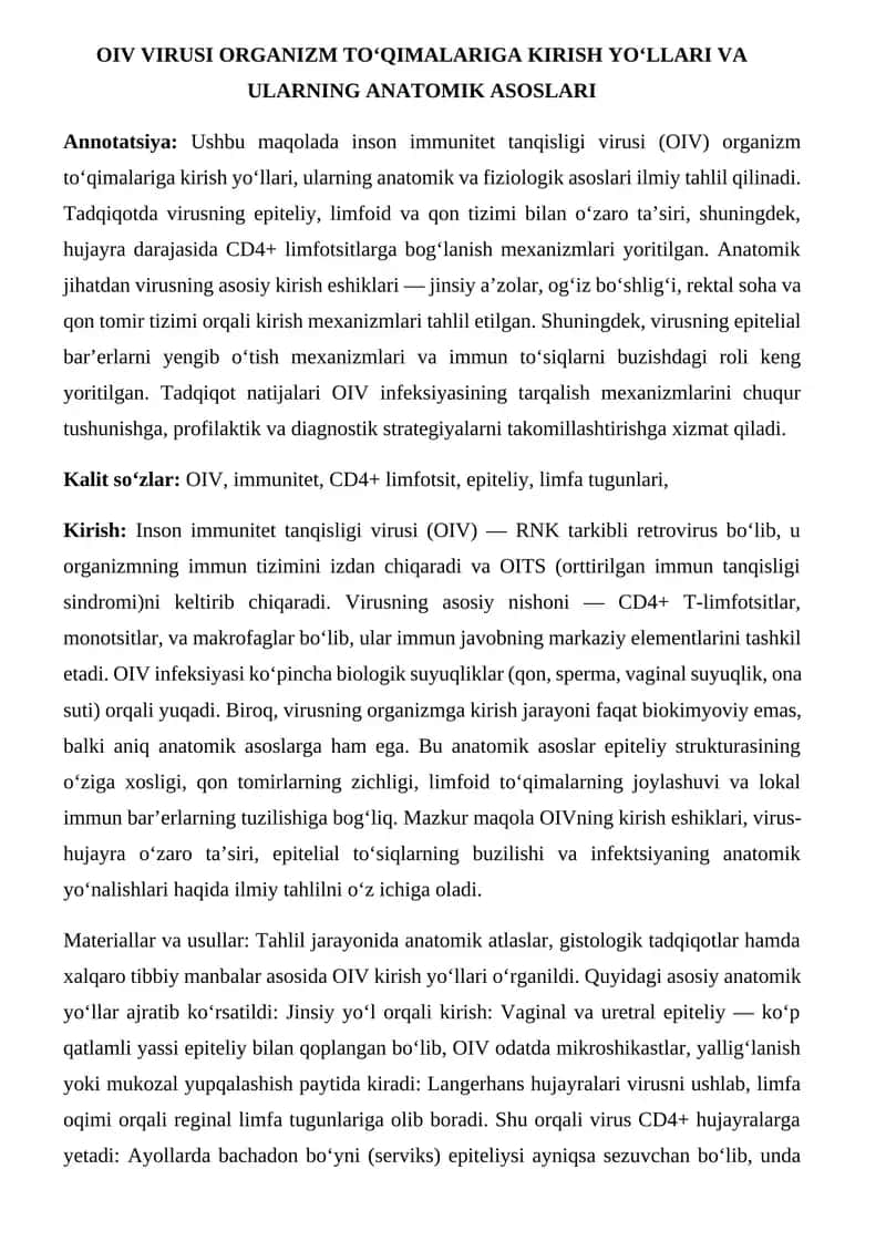 INSON IMMUNITET TANQISLIGI VIRUSI (OIV) 1