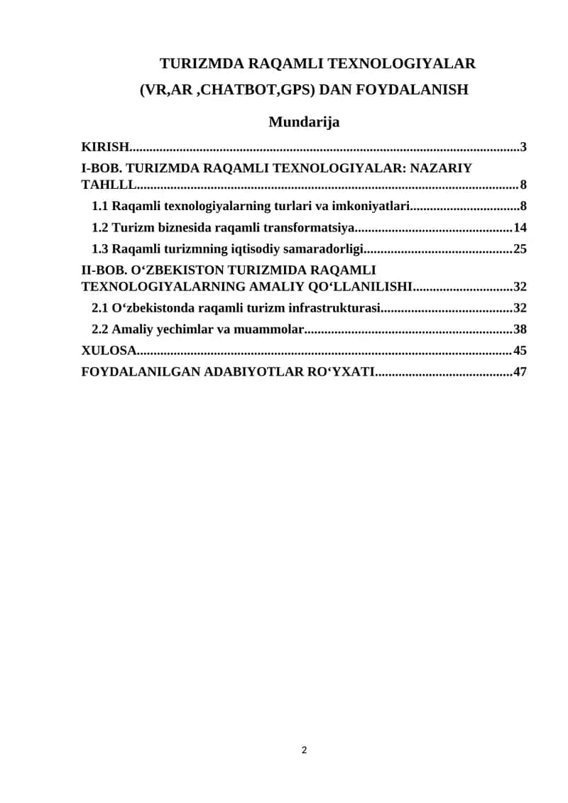 TURIZMDA RAQAMLI TEXNOLOGIYALAR (VR,AR ,CHATBOT,GPS) DAN FOYDALANISH 1
