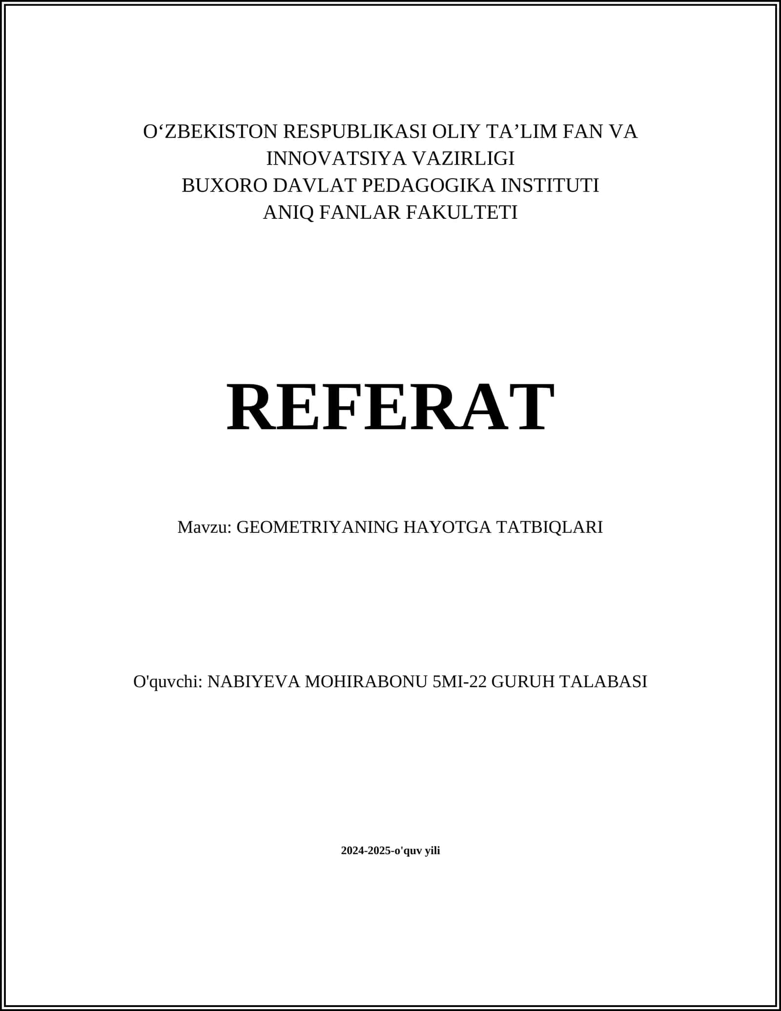 GEOMETRIYANING HAYOTGA TATBIQLARI 1