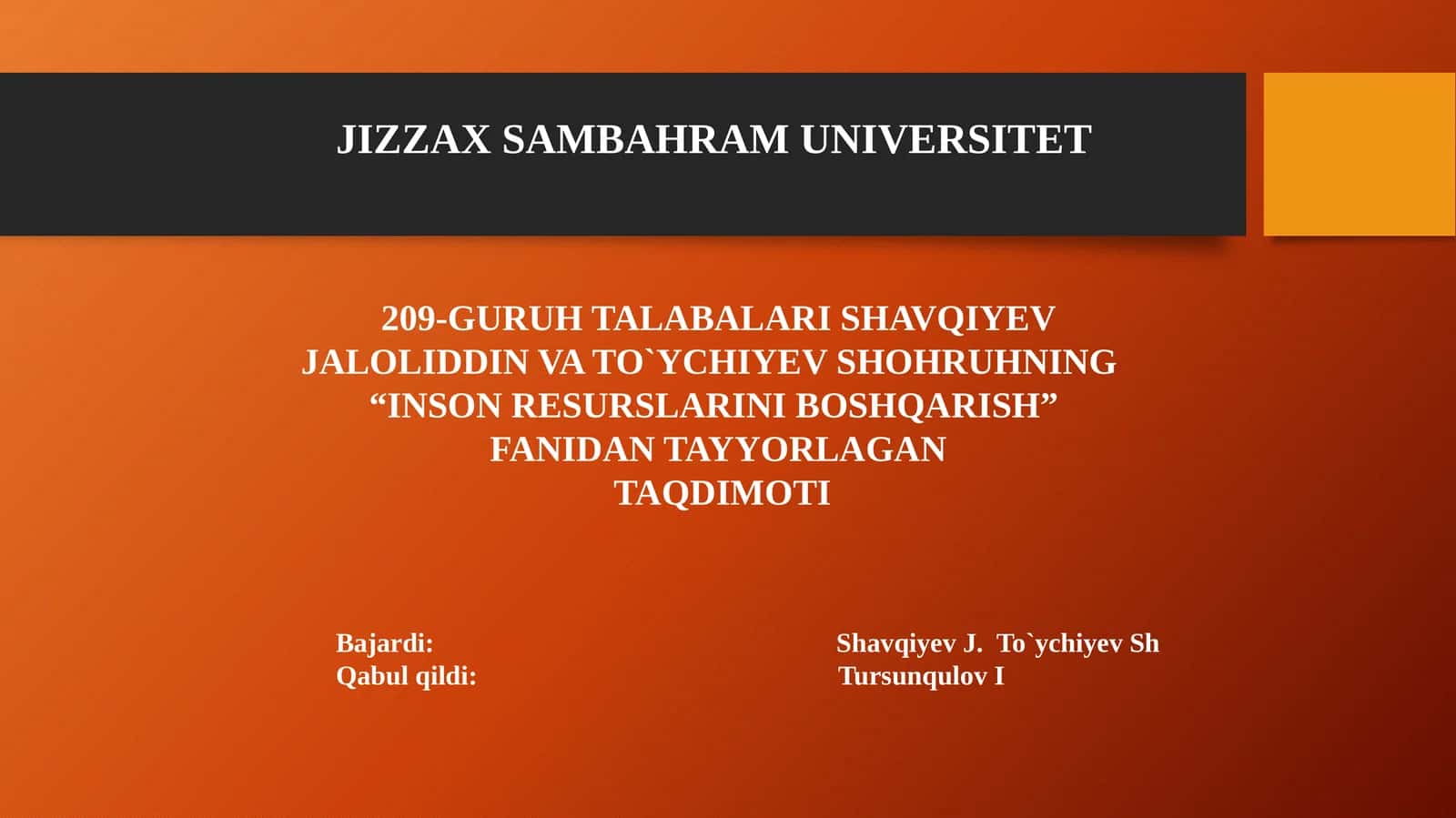 "INSON RESURSLARINI BOSHQARISH" TAQDIMOTI 1
