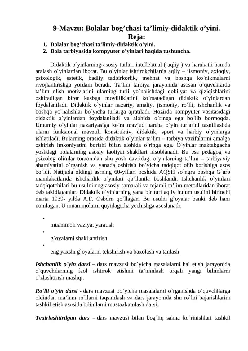 Bolalar bog’chasi ta’limiy-didaktik o’yini 1