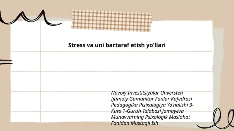 Stress va uni bartaraf etish yo'llari 1