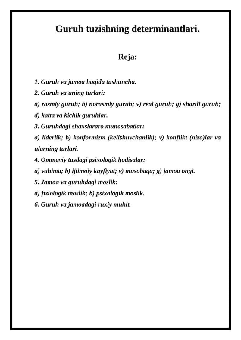 Guruh tuzishning determinantlari 1