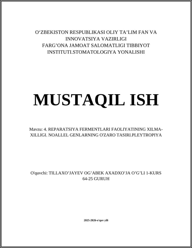 REPARATSIYA FERMENTLARI FAOLIYATINING XILMA-XILLIGI 1