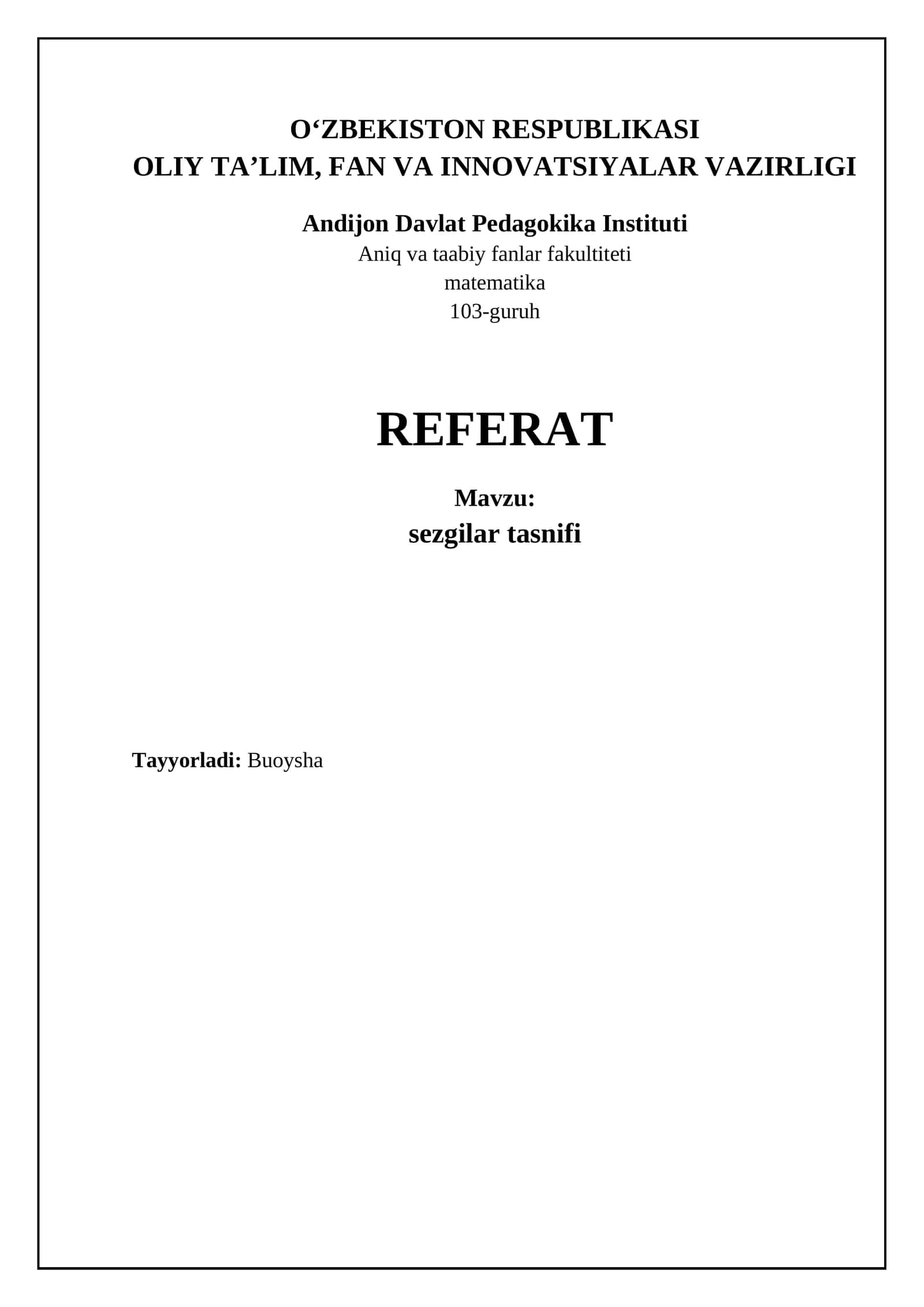 Mavzu: sezgilar tasnifi 1