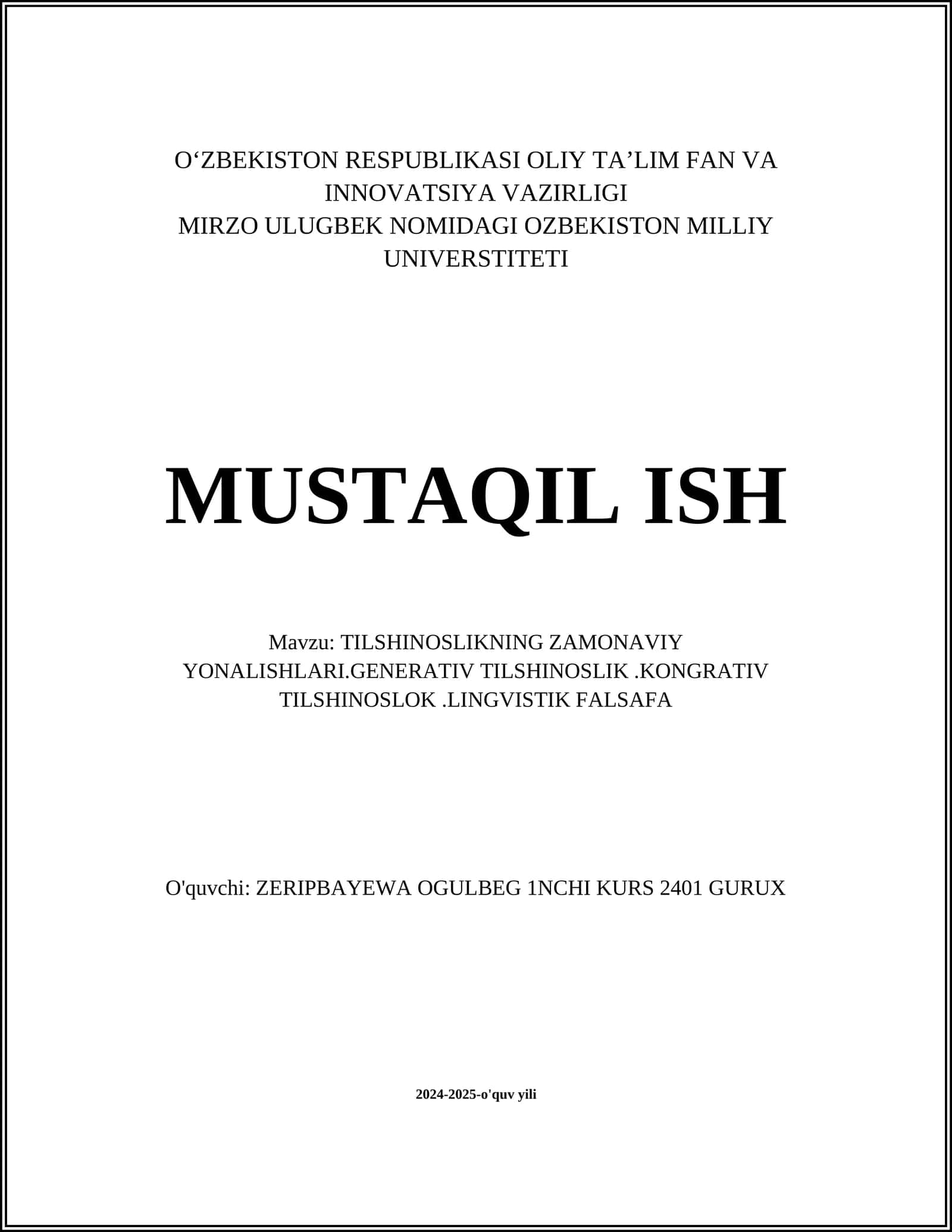 Generativ tilshunoslikning zamonaviy yo‘nalishlari 1