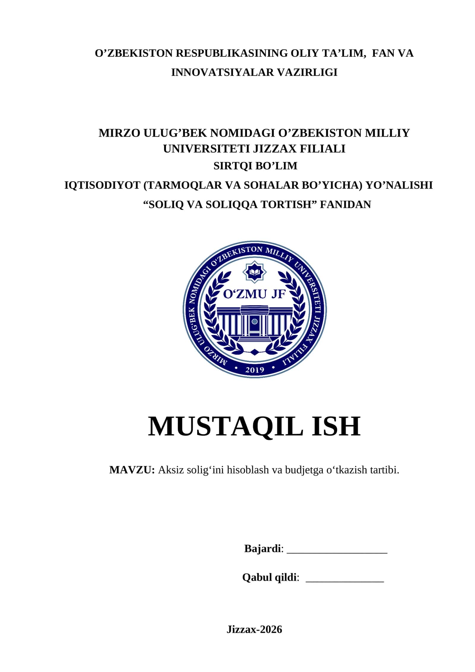 Aksiz solig‘ini hisoblash va budjetga o‘tkazish tartibi. 1