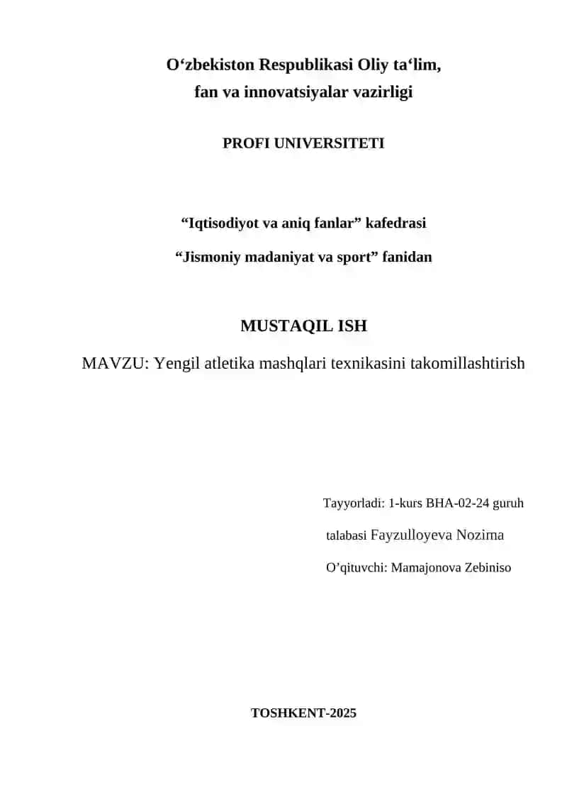 Yengil atletika mashqlari texnikasini takomillashtirish