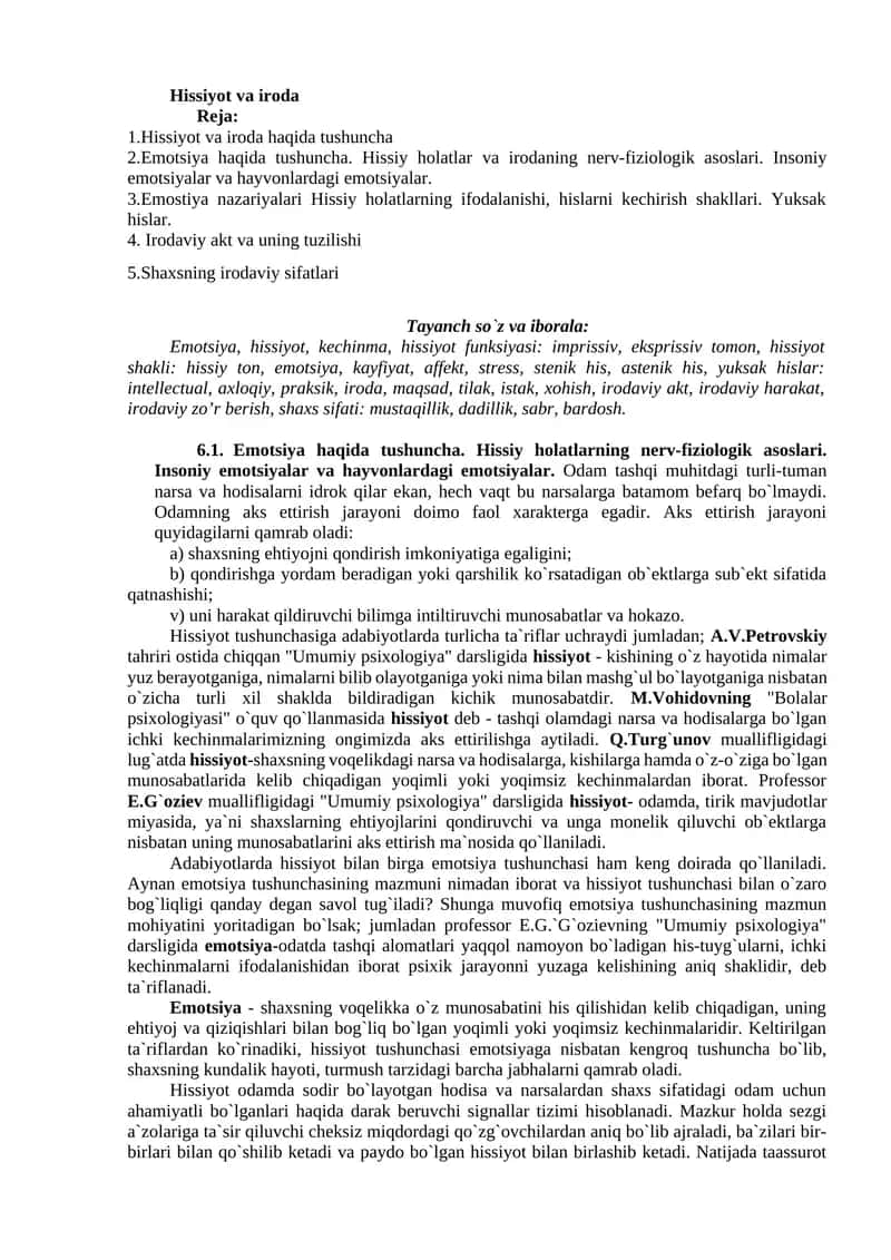 Hissiyot va iroda 1