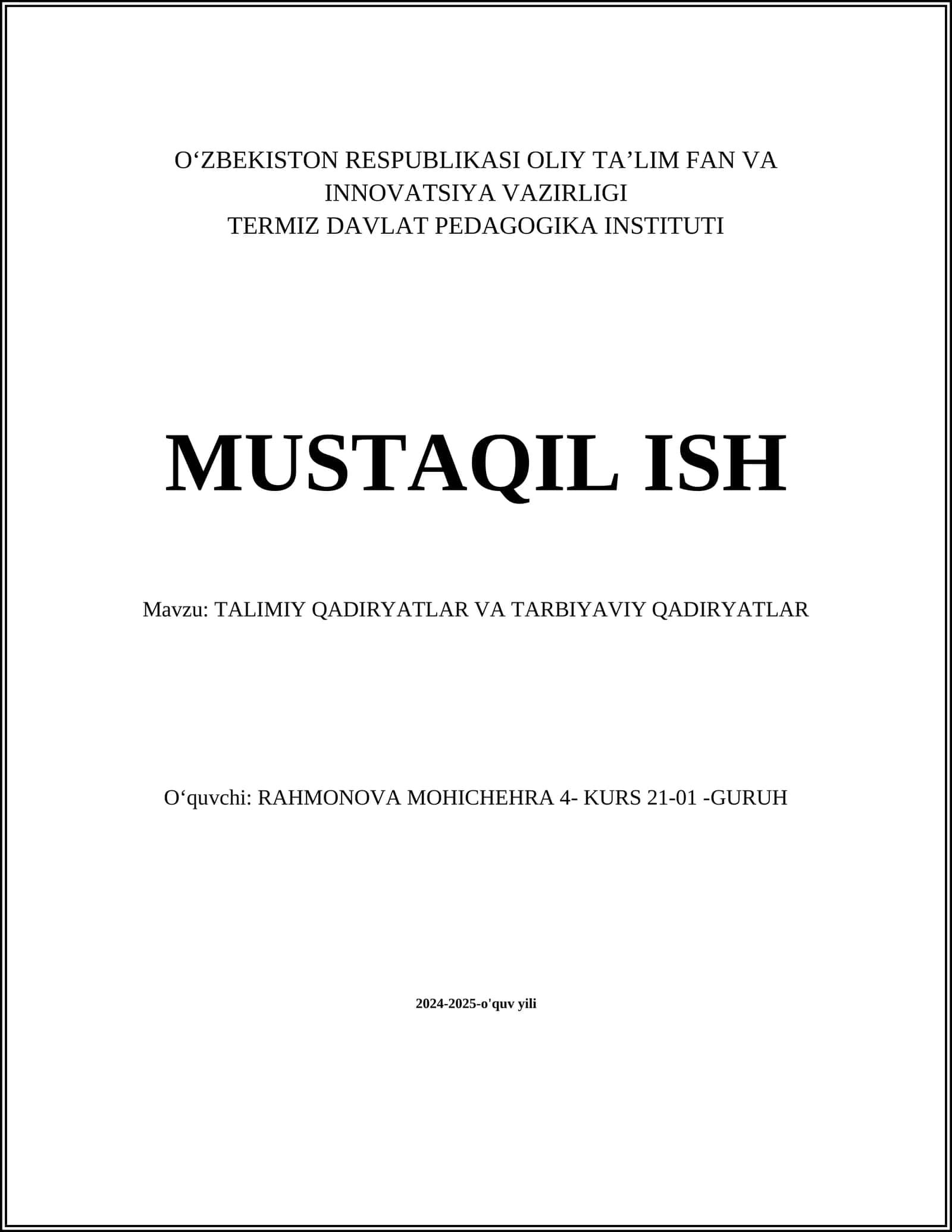 TALIMIY QADIRYATLAR VA TARBIYAVIY QADIRYATLAR 1