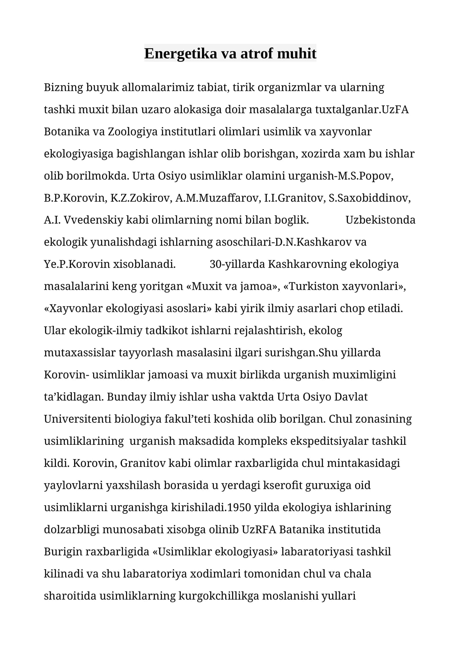 Energetika va atrof muhit 1