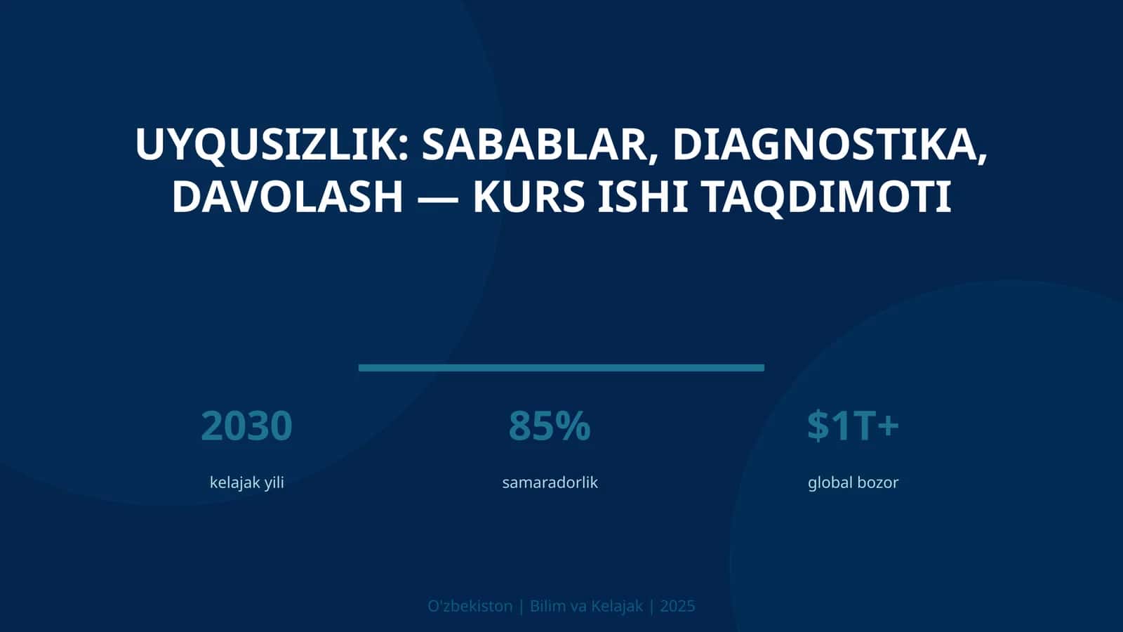 Uyqusizlik: Sabablar, Diagnostika, Davolash — Kurs Ishi Taqdimoti 1