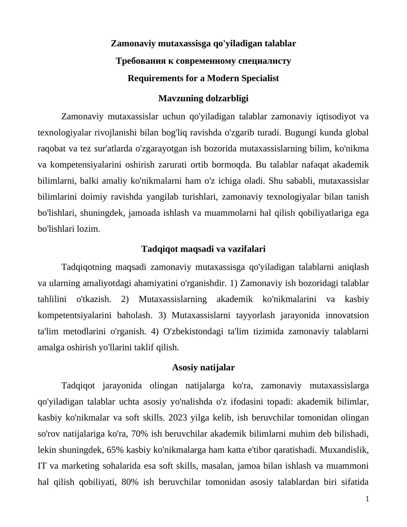 Tadqiqotning maqsadi va vazifalari 1