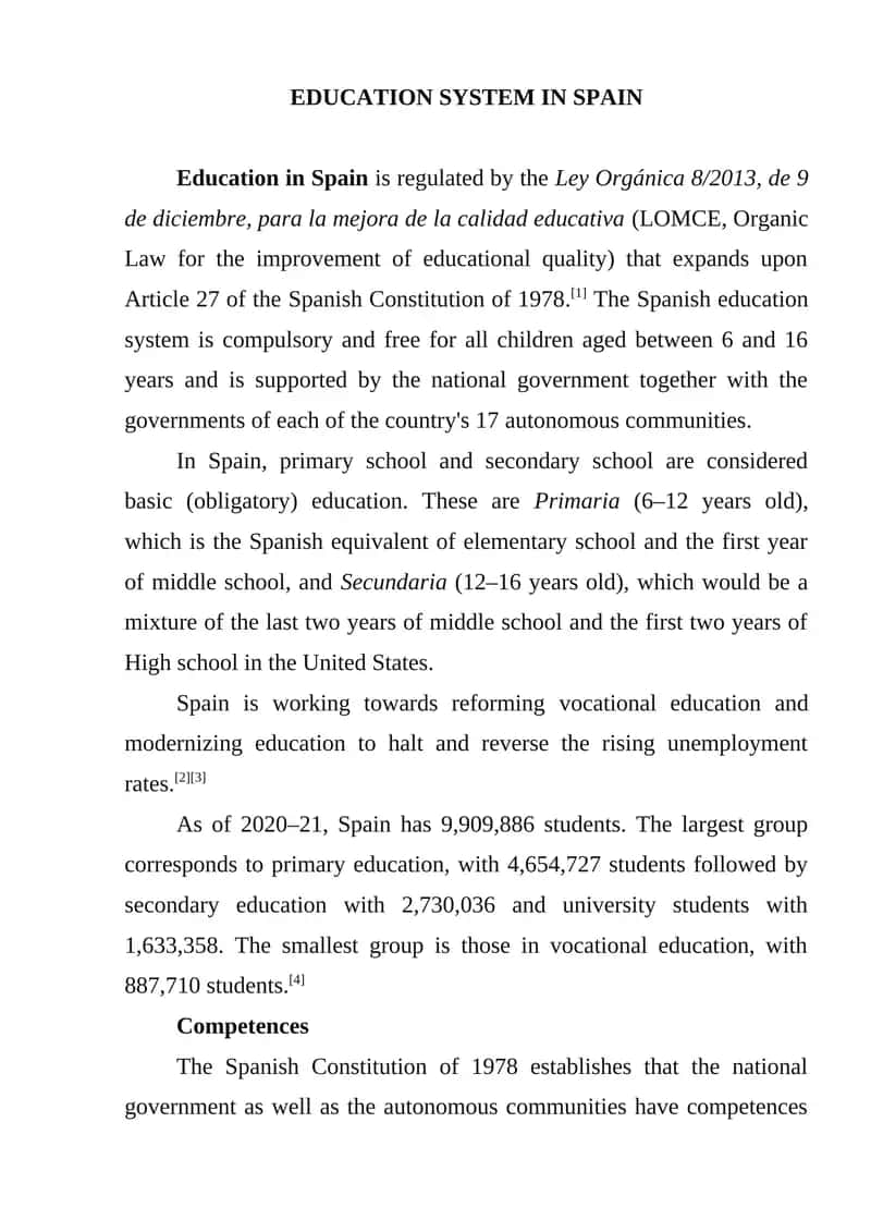 Education System in Spain 1