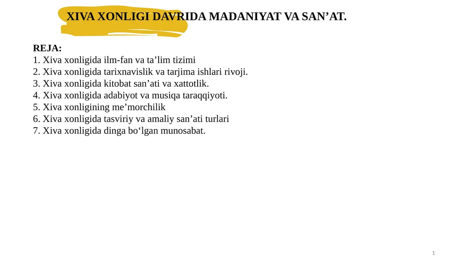 XIVA XONLIGI DAVRIDA MADANIYAT VA SAN’AT 1