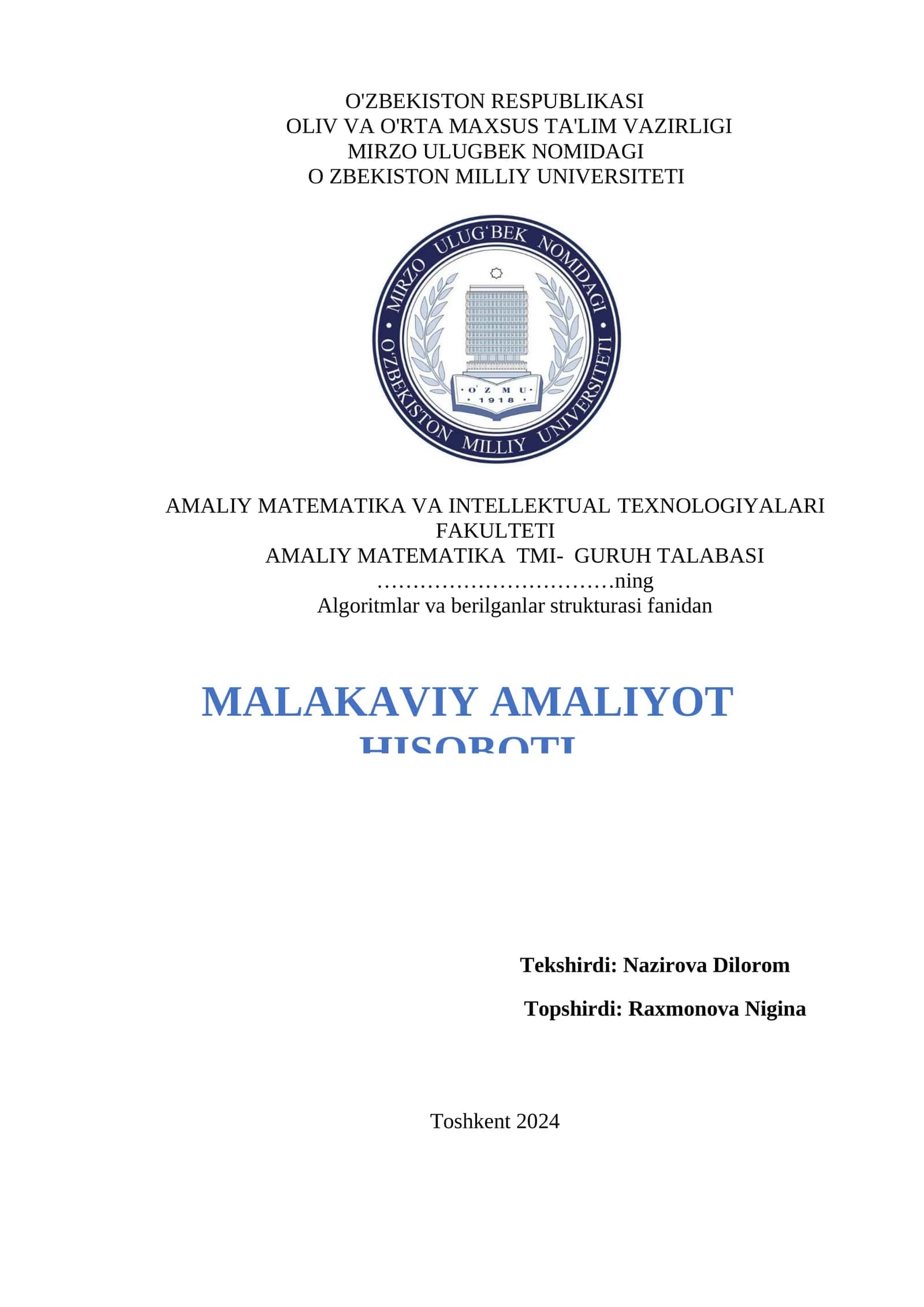 MALAKAVIY AMALIYOT HISOBOTI 1