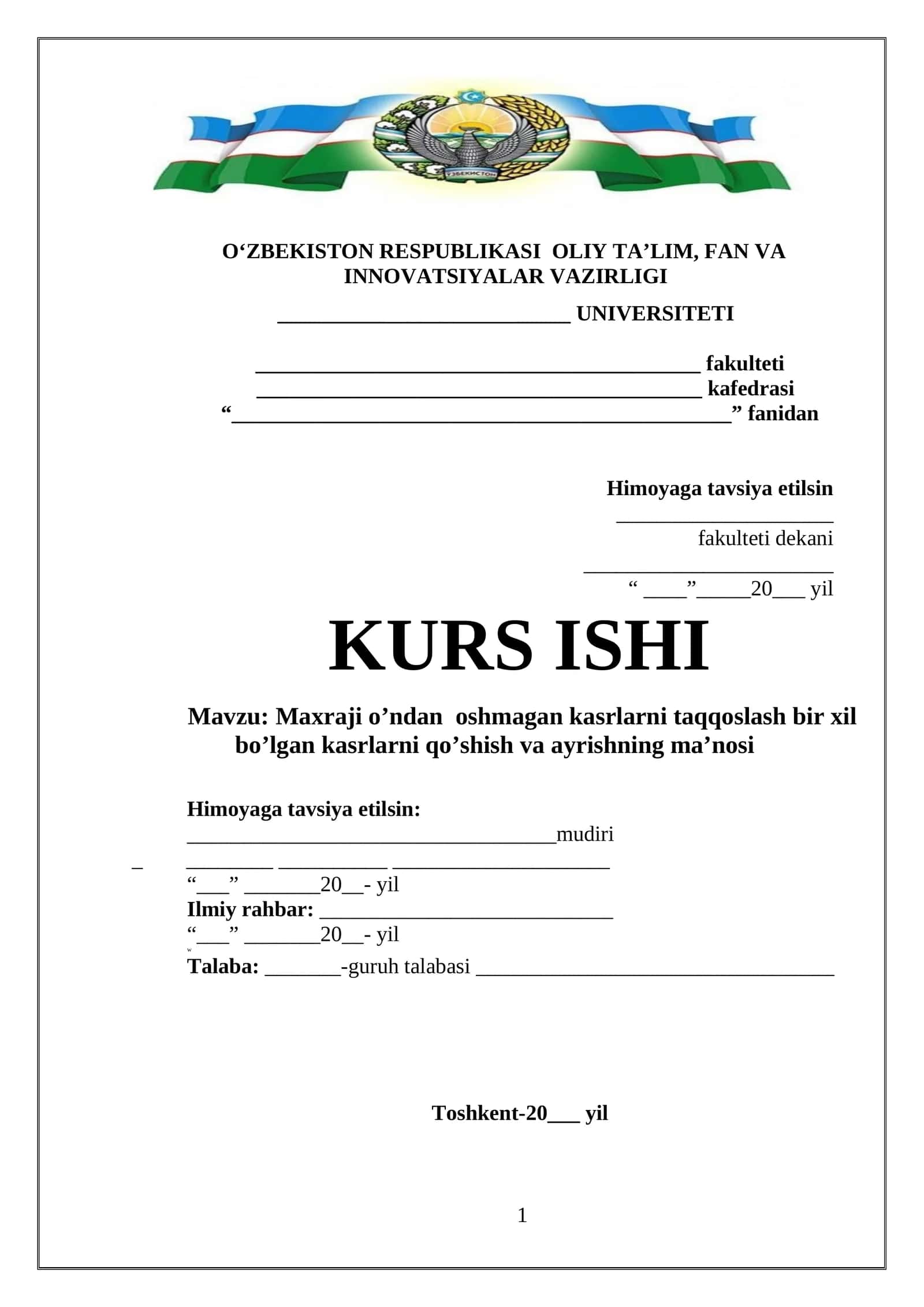 Maxraji o’ndan  oshmagan kasrlarni taqqoslash bir xil bo’lgan kasrlarni qo’shish va ayrishning ma’nosi 1