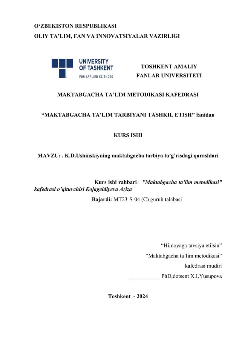 K.D.Ushinskiyning maktabgacha tarbiya to’g’risdagi qarashlari 1